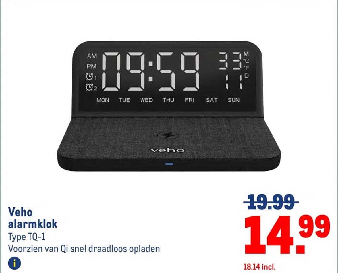 Veho alarmklok Type TQ-1 Voorzien van Qi snel draadloos opladen