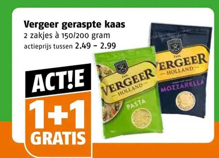Vergeer geraspte kaas 1+1 gratis