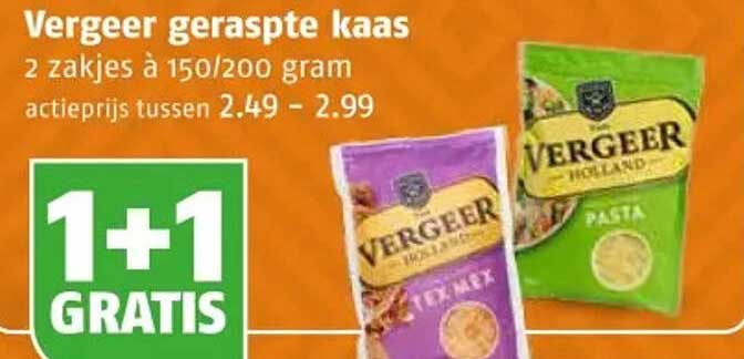Vergeer geraspte kaas 2 zakjes à 150/200 gram 1+1 GRATIS