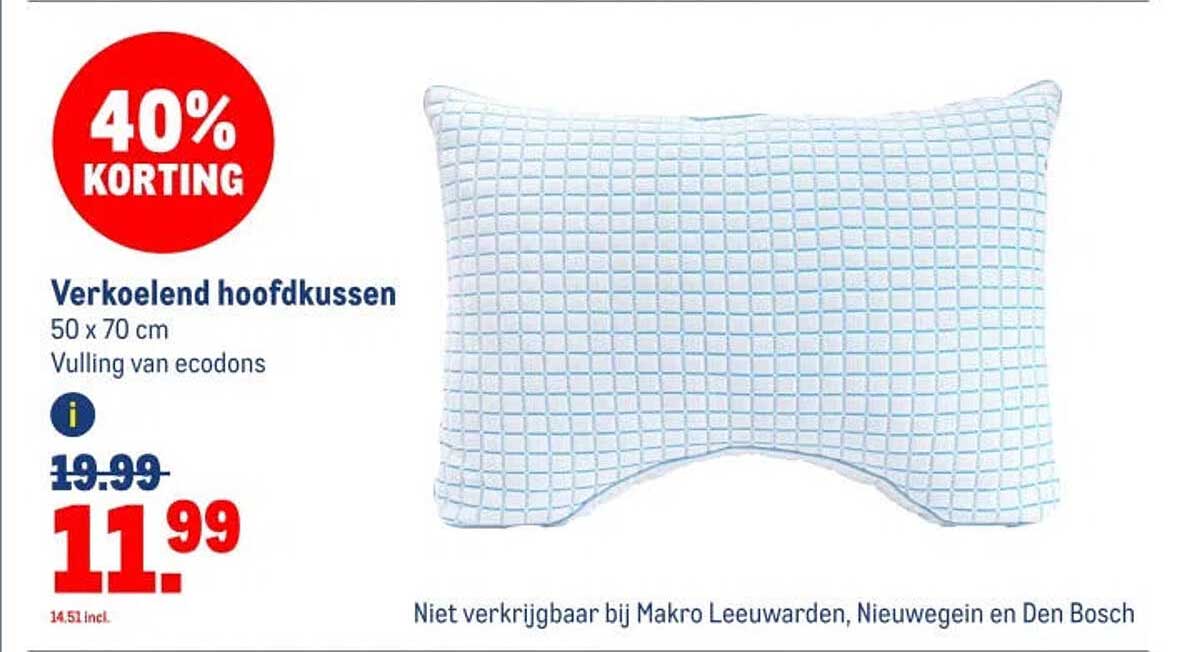 Verkoelend hoofdkussen 50 x 70 cm Vulling van ecodons 40% KORTING