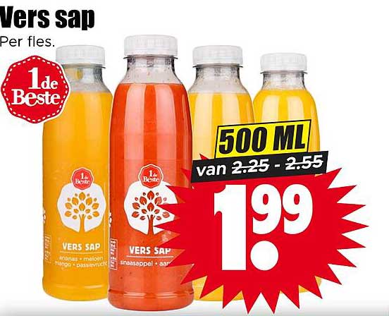 Vers sap per fles 500 ML van 2.25 - 2.55