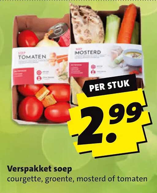 Verspakket soep courgette, groente, mosterd of tomaten