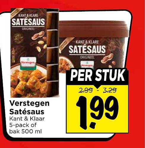 Verstegen Satésaus Kant & Klaar 5-pack of bak 500 ml PER STUK