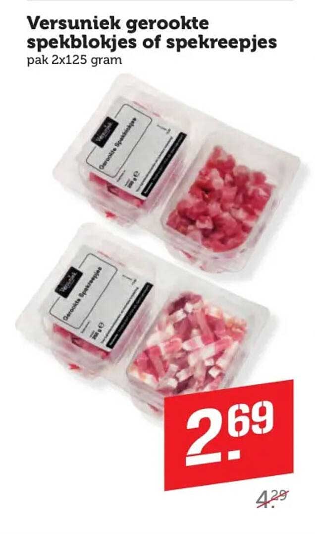 Versuniek gerookte spekblokjes of spekreepjes pak 2x125 gram