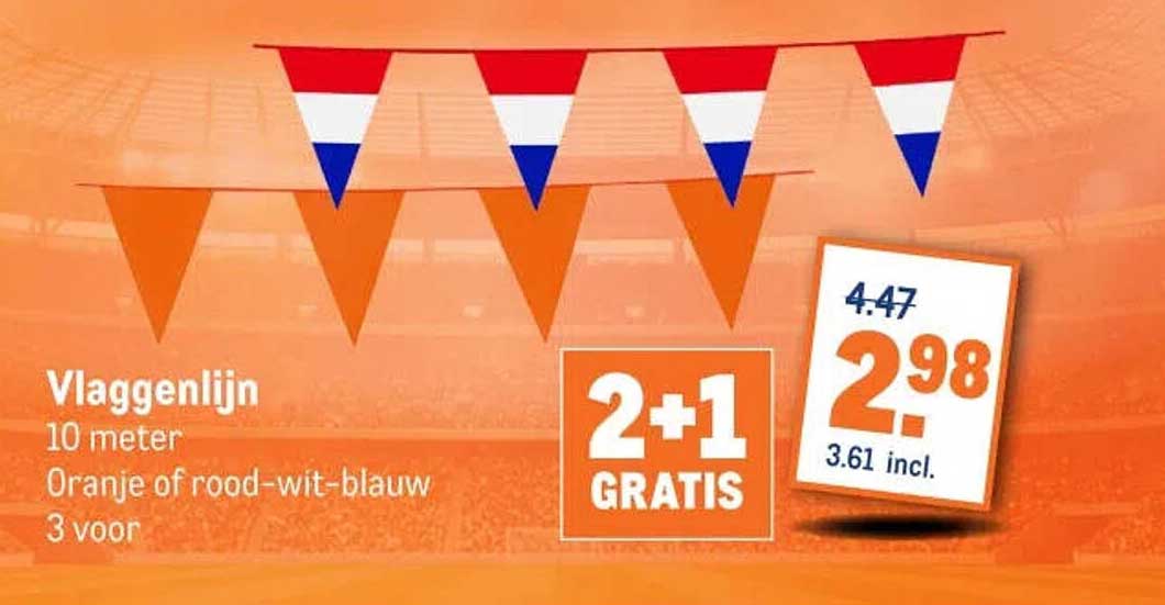 Vlaggenlijn 10 meter Oranje of rood-wit-blauw 3 voor 2+1 GRATIS
