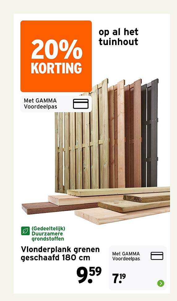 Vlonderplank grenen geschaafd 180 cm 20% korting op al het tuinhout