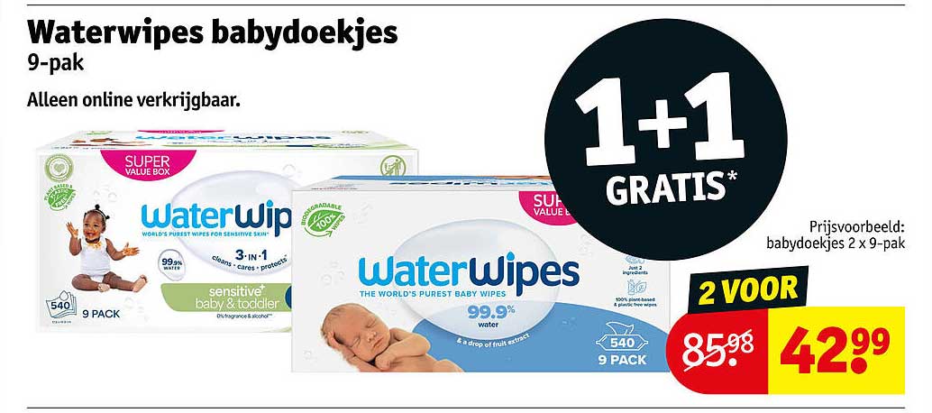 Waterwipes babydoekjes 9-pak 1+1 GRATIS