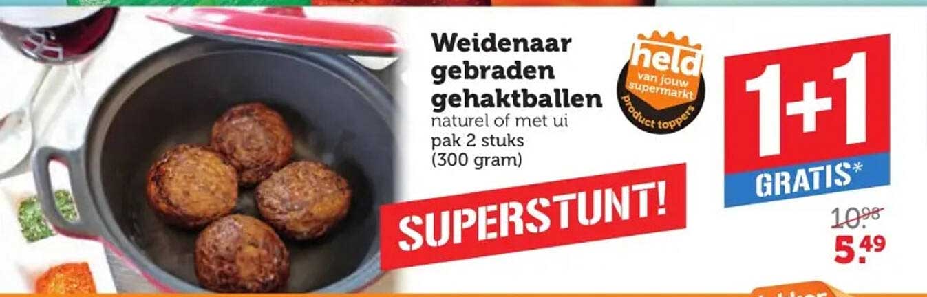 Weidenaar gebraden gehaktballen naturel of met ui pak 2 stuks (300 gram) 1+1 gratis