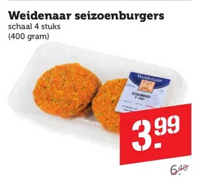 Weidenaar seizoenburgers schaal 4 stuks (400 gram)
