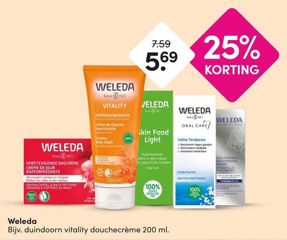 Weleda Bijv. duindoorn vitality douchecrème 200 ml. 25% korting