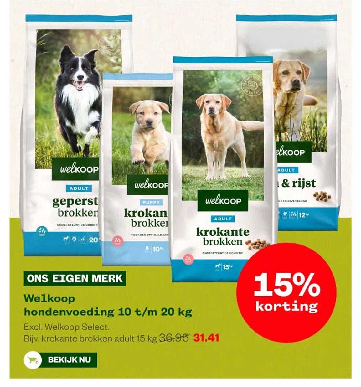 Welkoop hondenvoeding 10 t/m 20 kg 15% korting