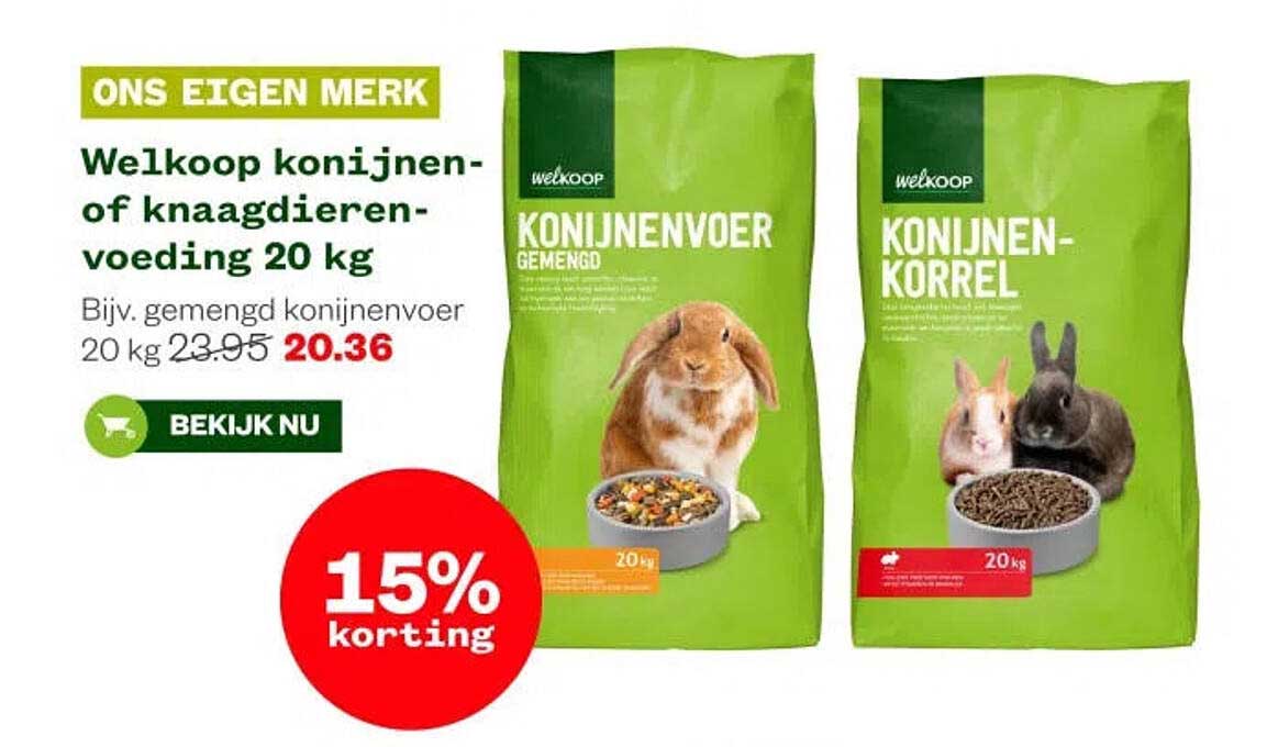 Welkoop konijnen- of knaagdierenvoeding 20 kg