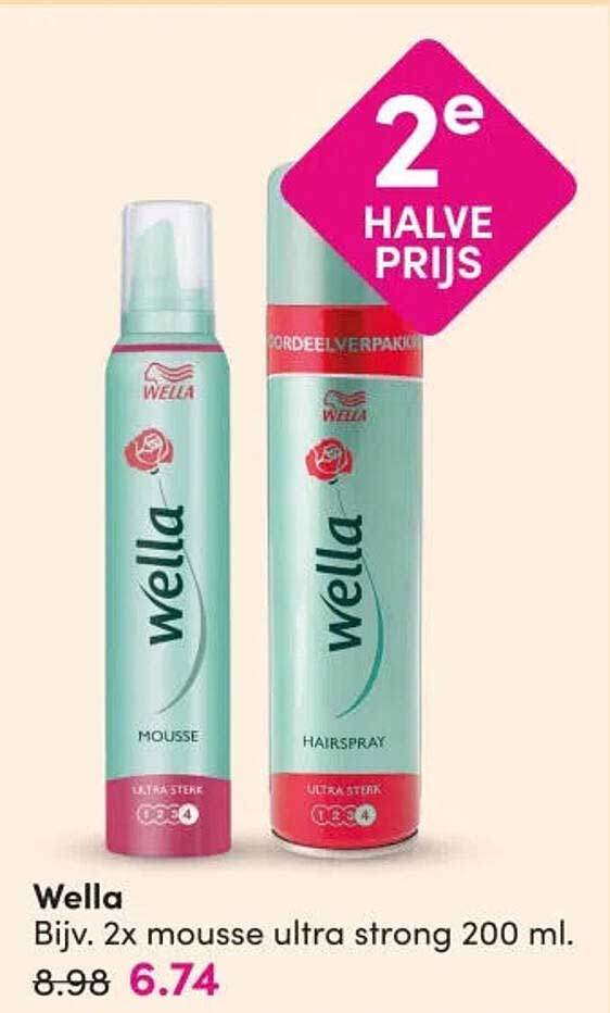 Wella Bijv. 2x mousse ultra strong 200 ml. 2e halve prijs
