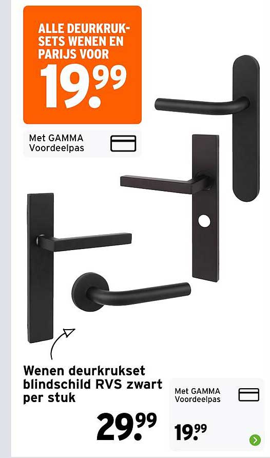 Wenen deurkrukset blindschild RVS zwart per stuk