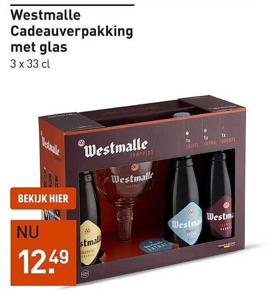 Westmalle Cadeauverpakking met glas 3 x 33 cl