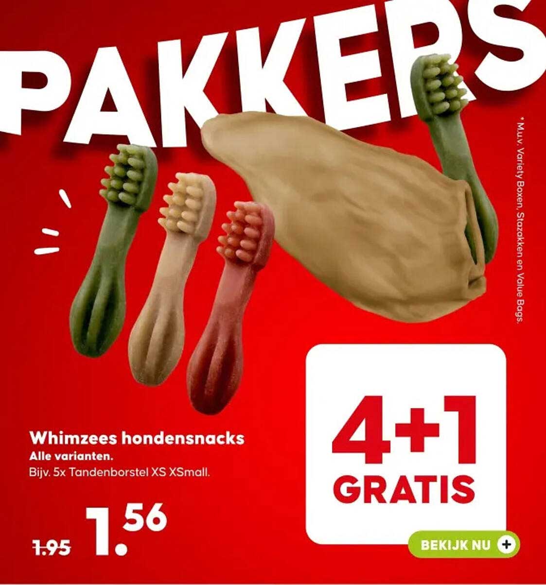 Whimzees hondensnacks 4+1 GRATIS