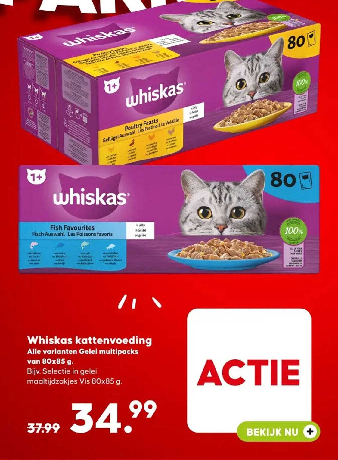 Whiskas kattenvoeding Alle varianten Gelei multipacks van 80x85 g.