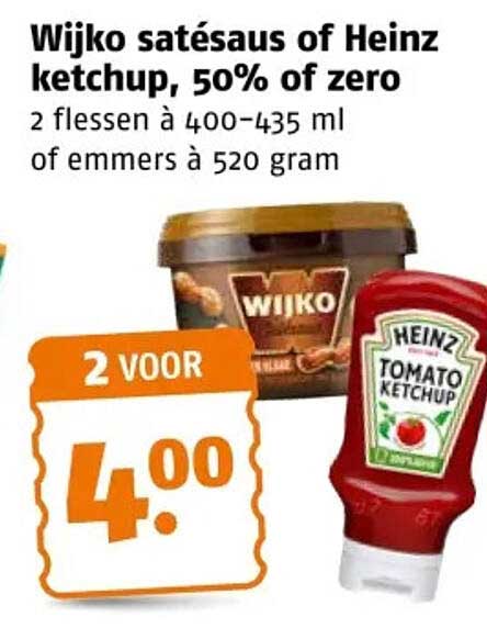 Wijko satésaus of Heinz ketchup, 50% of zero