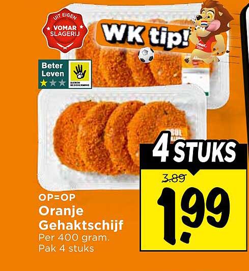 WK tip! Oranje Gehaktschijf 4 stuks