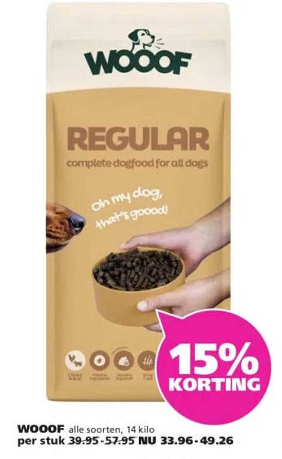 WOOOF alle soorten, 14 kilo 15% korting