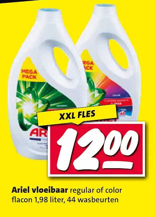 XXL FLES Ariel vloeibaar regular of color flacon 1,98 liter, 44 wasbeurten
