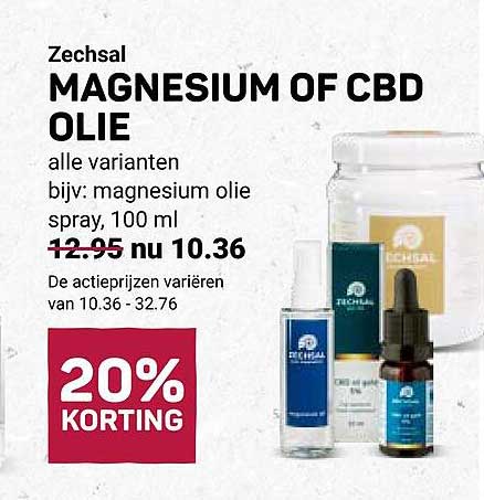 Zechsal MAGNESIUM OF CBD OLIE alle varianten bijv: magnesium olie spray, 100 ml 20% KORTING
