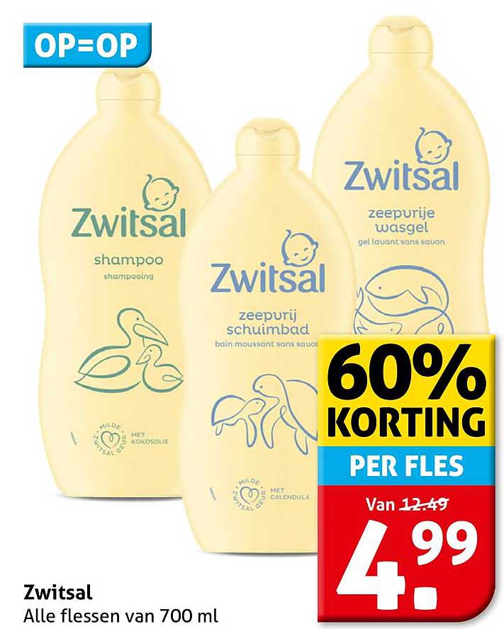 Zwitsal Alle flessen van 700 ml 60% KORTING PER FLES