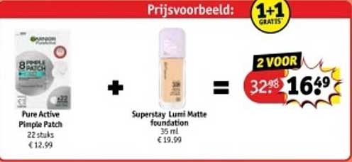 1 + 1 Gratis: Pure Active Pimple Patch en Superstay Lumi Matte Foundation