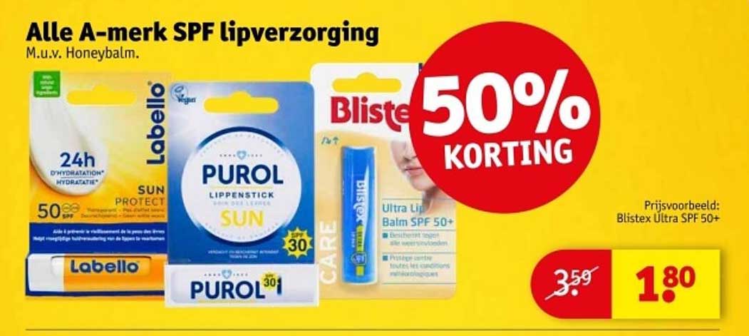 Alle A-merk SPF lipverzorging M.u.v. Honeybalm.