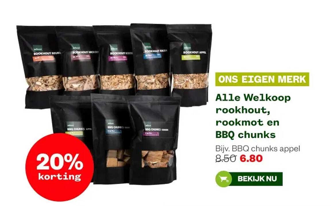Alle Welkoop rookhout, rookmot en BBQ chunks