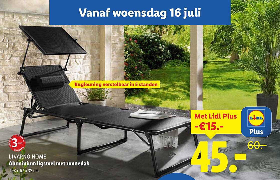 LIVARNO HOME Aluminium ligstoel met zonnedak