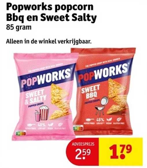 Popworks popcorn Bbq en Sweet Salty 85 gram