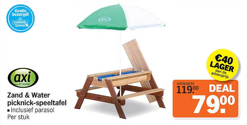 Zand & Water picknick-speeltafel inclusief parasol