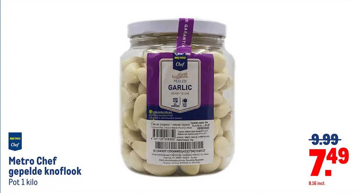 Metro Chef gepelde knoflook Pot 1 kilo