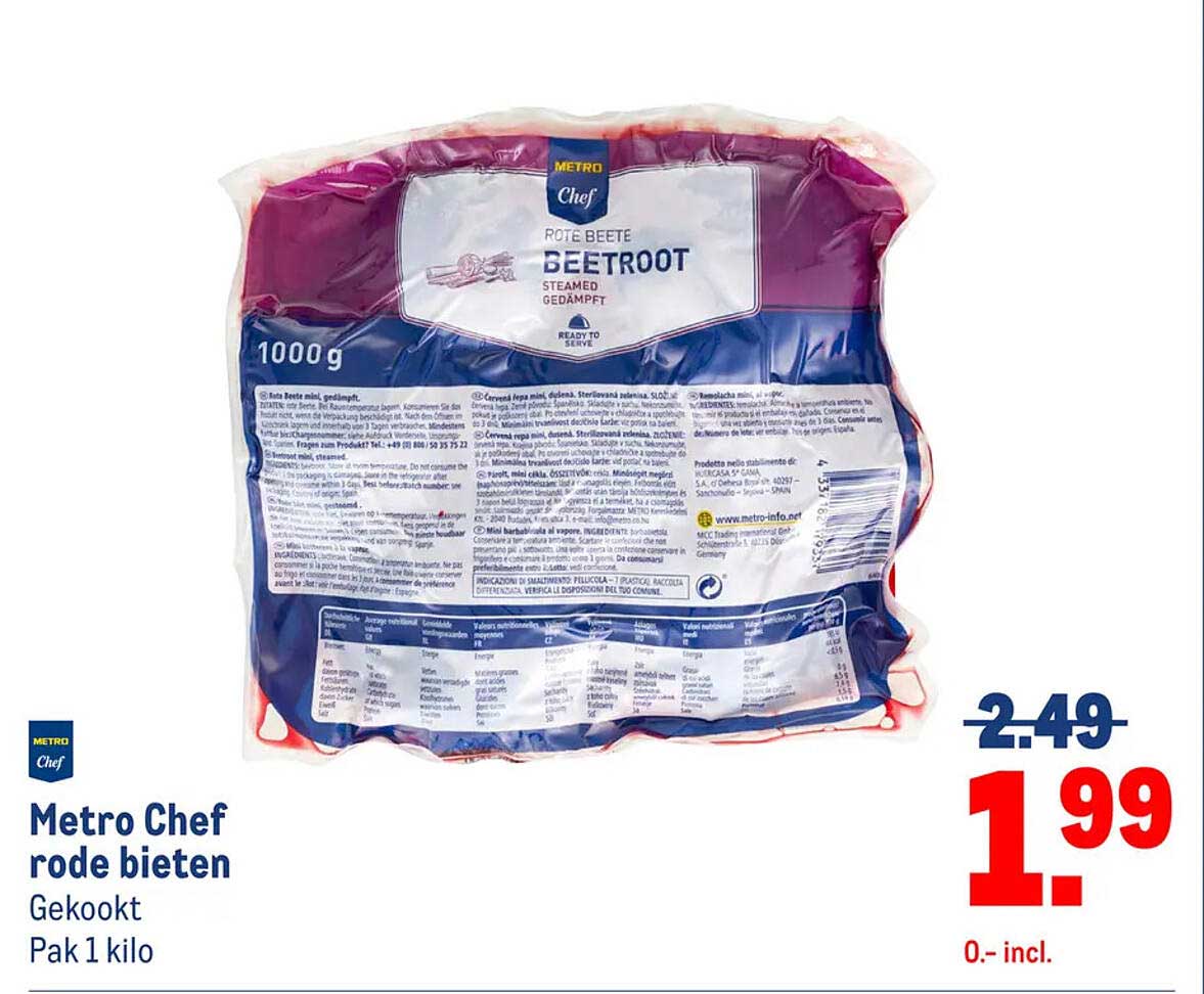 Metro Chef rode bieten Gekookt Pak 1 kilo