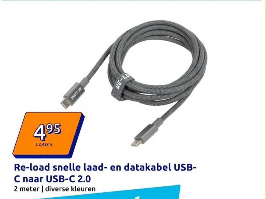 Re-load snelle laad- en datakabel USB-C naar USB-C 2.0
