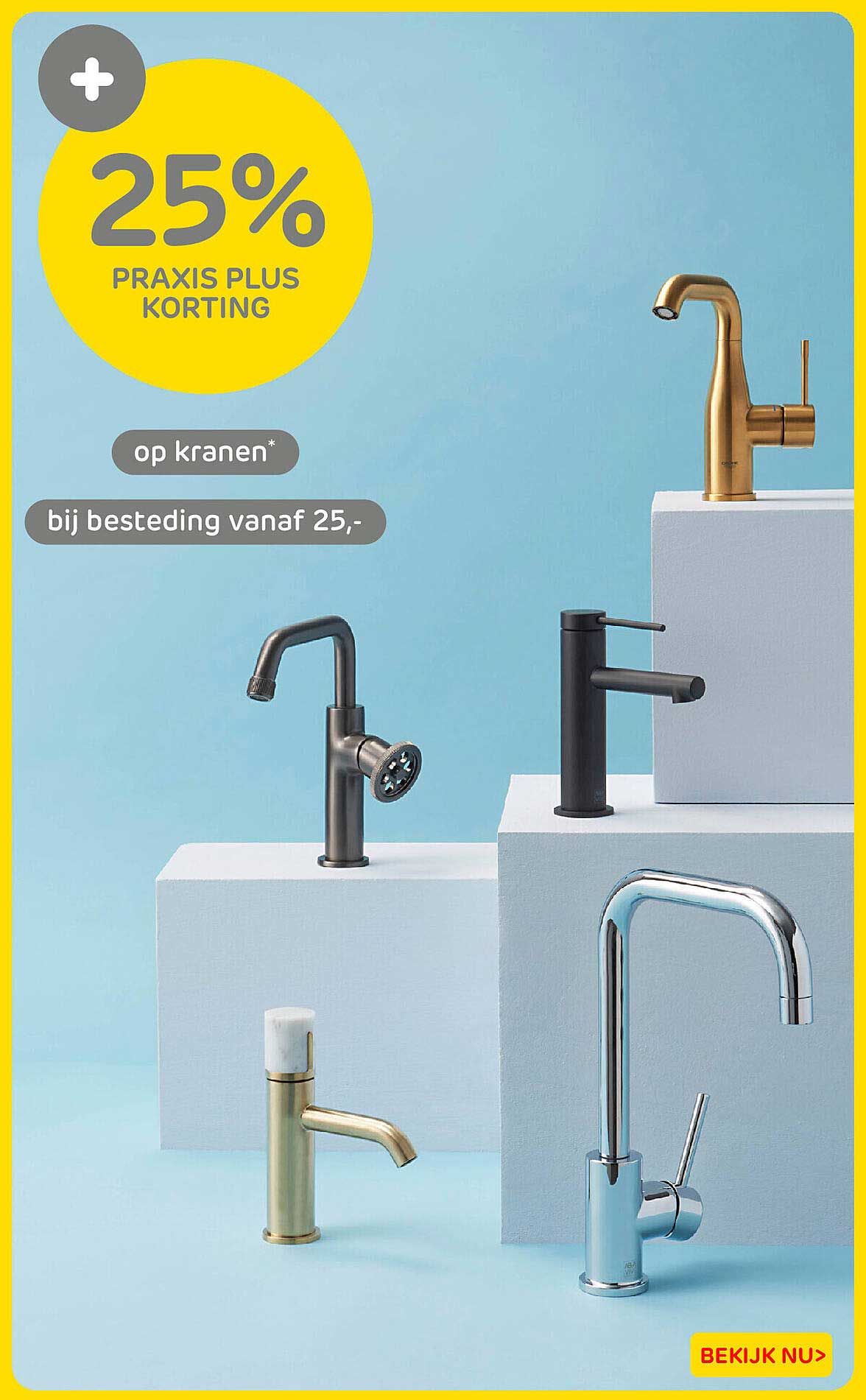 25% Praxis Plus korting op kranen* bij besteding vanaf 25,-