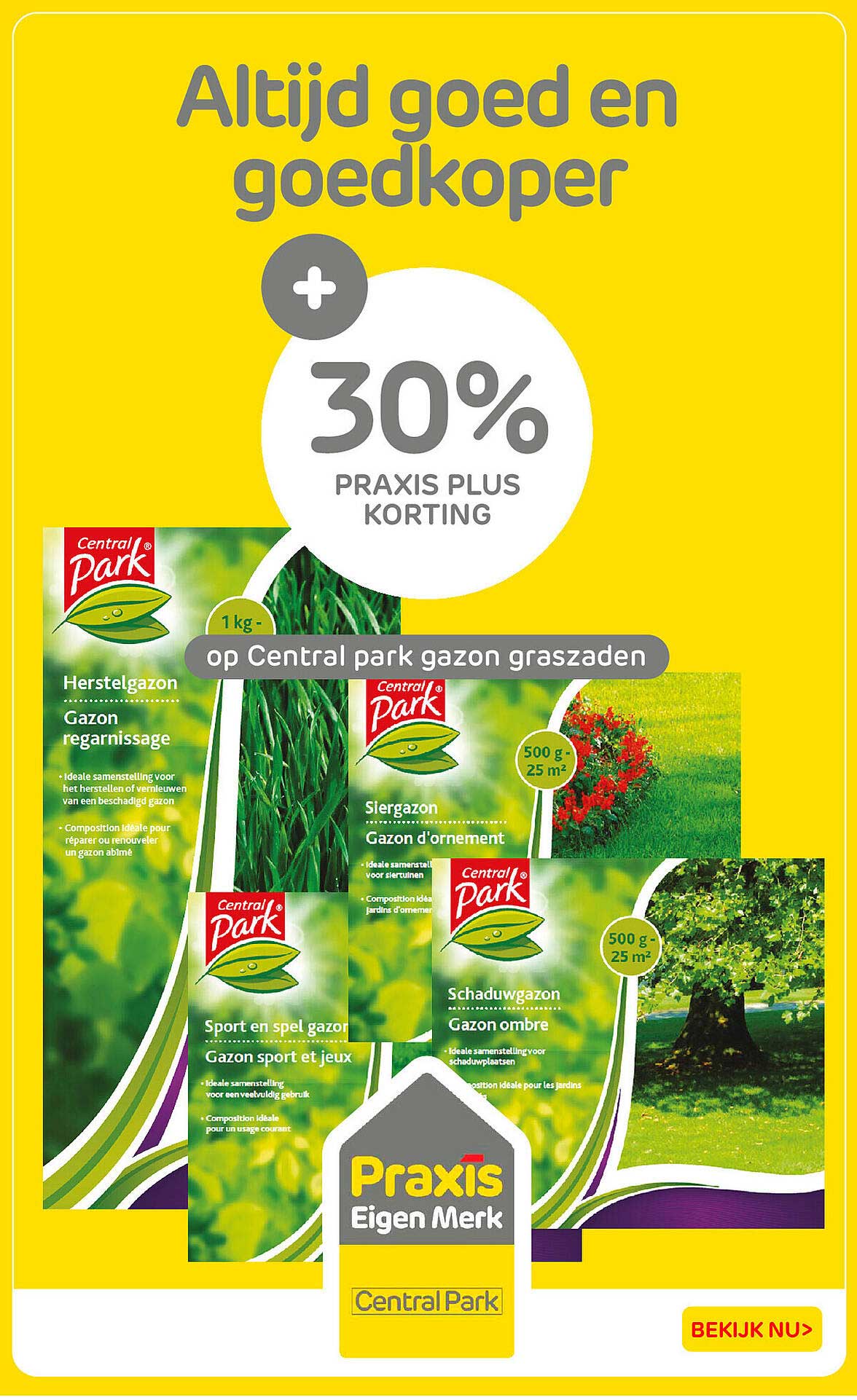 30% Praxis Plus korting op Central Park gazon graszaden