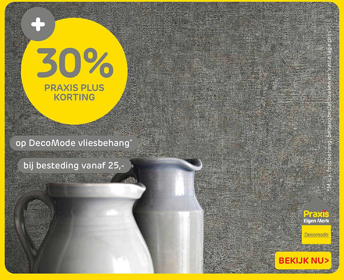 30% Praxis Plus korting op DecoMode vliesbehang* bij besteding vanaf 25,-