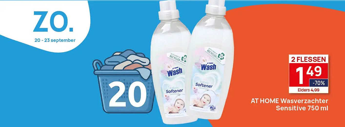 AT HOME Wasverzachter Sensitive 750 ml 2 FLESSEN