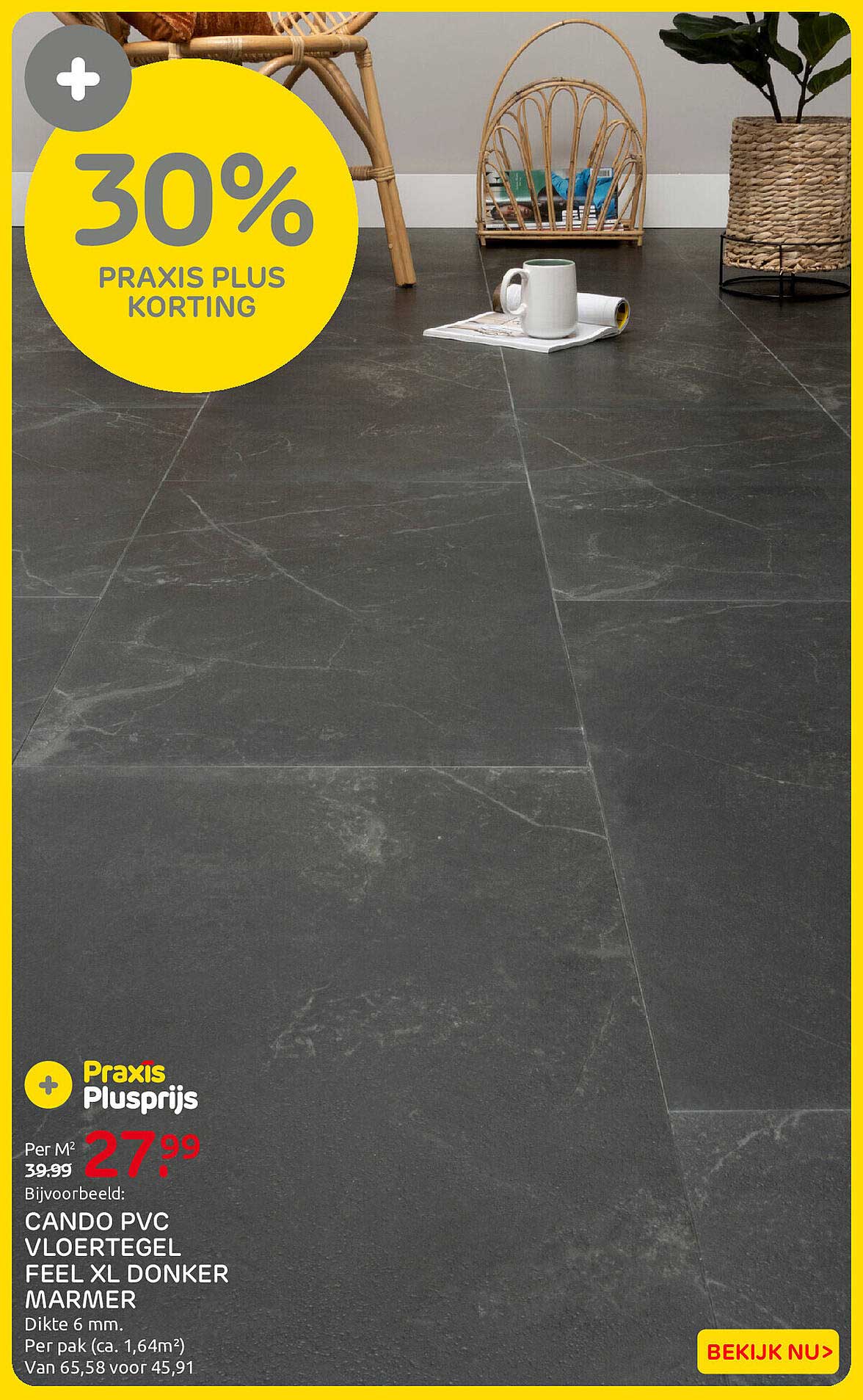 CANDO PVC VLOERTEGEL FEEL XL DONKER MARMER 30% PRAXIS PLUS KORTING