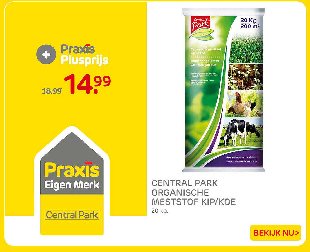 Central Park Organische meststof kip/koe 20 kg. Plusprijs