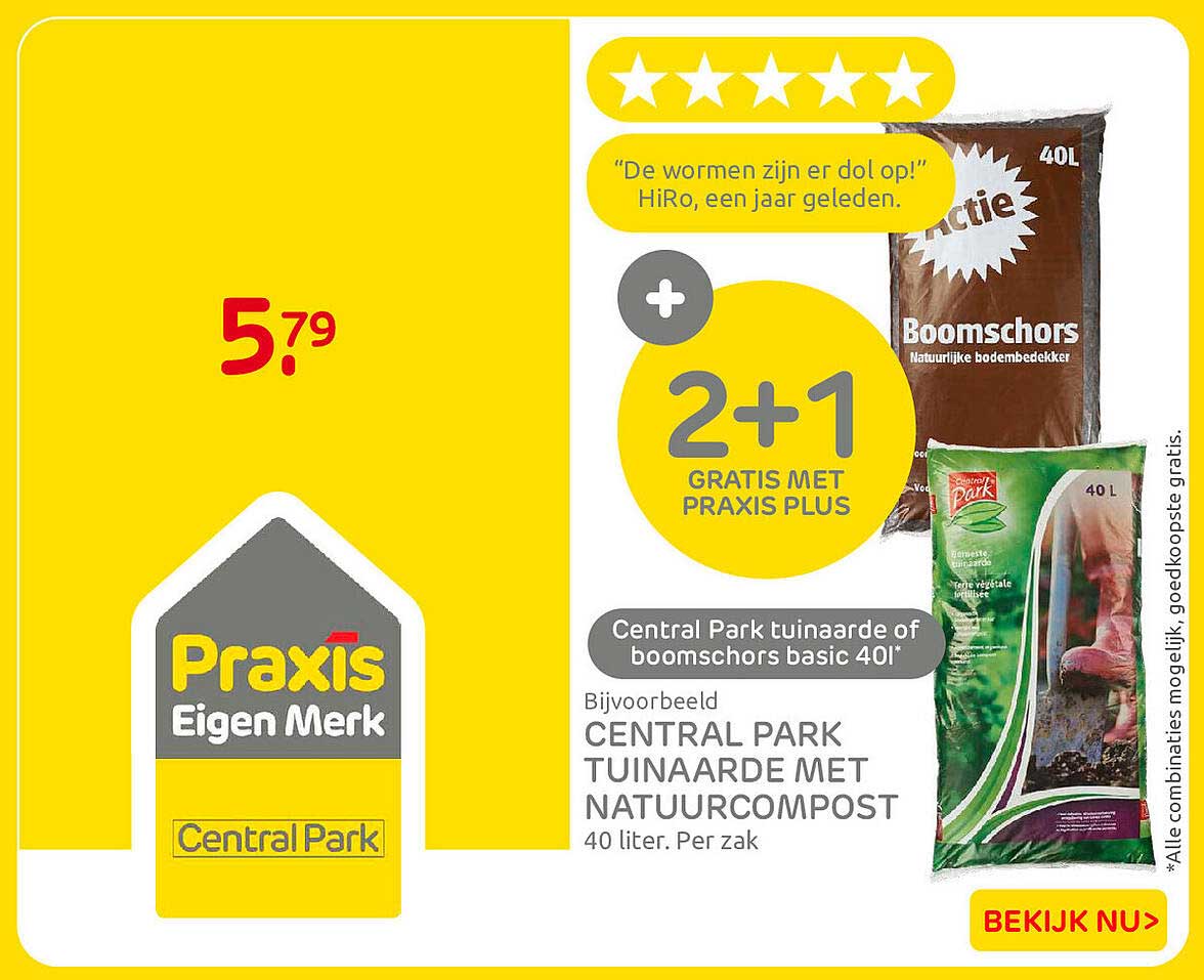 Central Park tuinaarde met natuurcompost 40 liter 2+1 gratis met Praxis Plus
