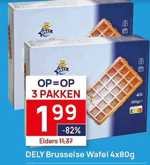 DELY Brusselse Wafel 4x80g OP=OP 3 PAKKEN -82%