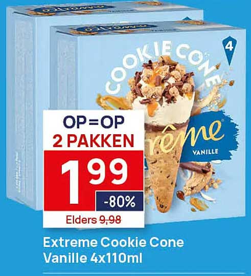 Extreme Cookie Cone Vanille 4x110ml OP=OP 2 PAKKEN