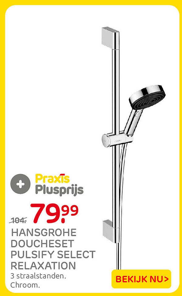 HANSGROHE DOUCHSET PULSIFY SELECT RELAXATION 3 straalstanden. Chroom.