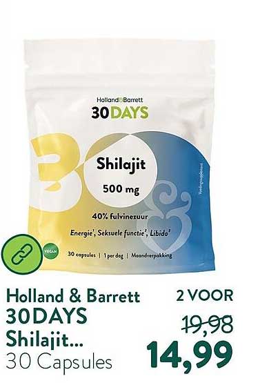Holland & Barrett 30DAYS Shilajit... 30 Capsules 2 VOOR