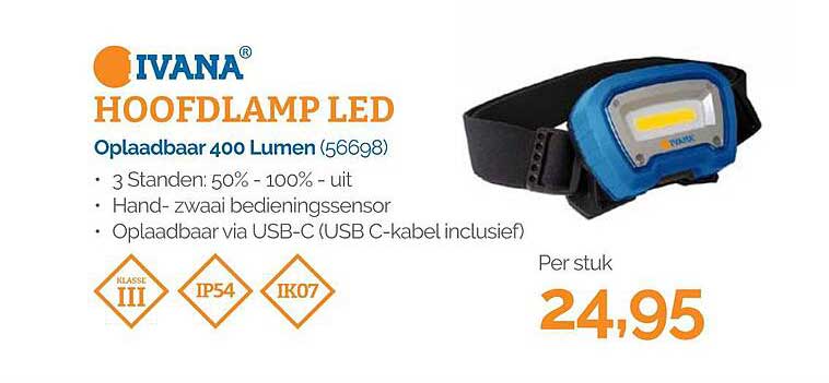 IVANA HOOFDLAMP LED Oplaadbaar 400 Lumen (56698)