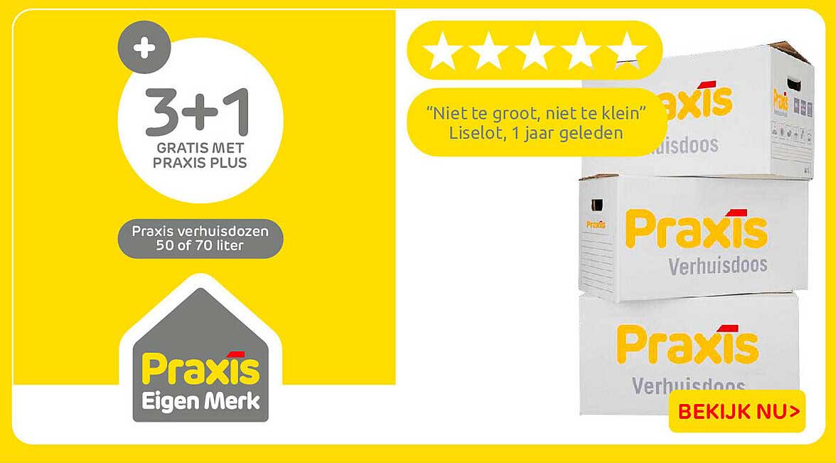 Praxis verhuisdozen 50 of 70 liter 3+1 gratis met Praxis Plus