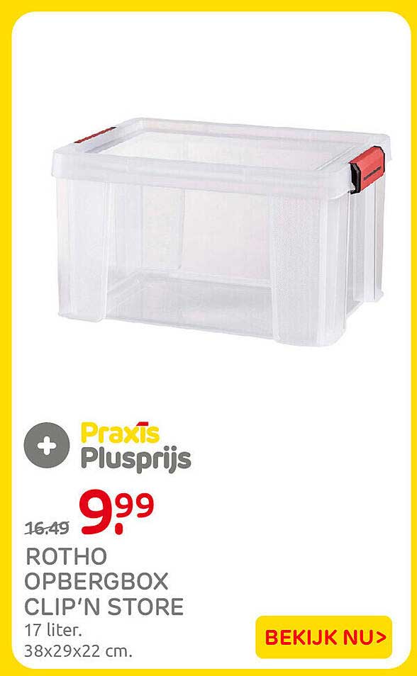 ROTHO OPBERGBOX CLIP'N STORE 17 liter. 38x29x22 cm.